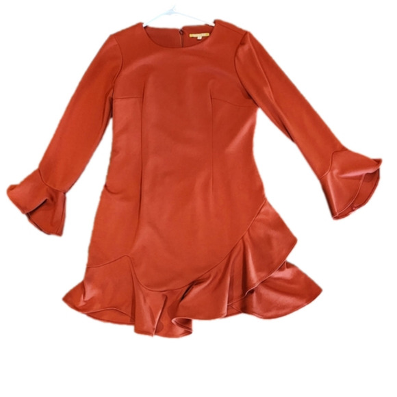 Gianni Bini The In Crowd Bell Sleeve Ruffle Sophie Mini Dress burnt orange 12 - Picture 2 of 11